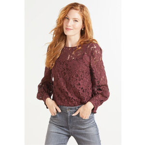 EVEREVE NWT Allison Joy Aviva Volume Sleeve Lace Top // XS